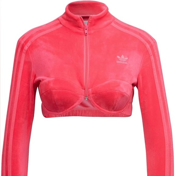 adidas Jackets & Blazers - NWT Adidas x Jeremy Scott Cropped Bustier Pink Velour Zip Track Jacket Preppy